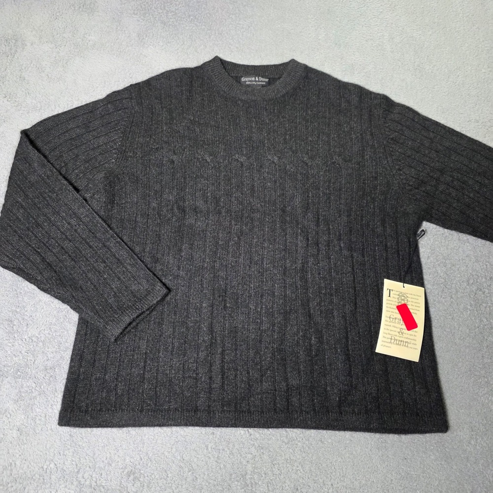 Grayson & Dunn Mens L Sweater Charcoal Gray 100% 2-Ply Cashmere Ribbed VTG NOS